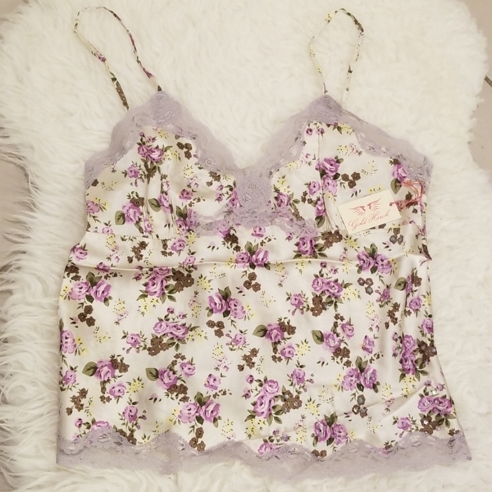 💕GOLD HAWK💕 100% Silk Camisole Egg Shell M NWT